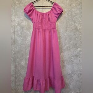 Vintage SIM & SAM Pink Linen Rayon Prairie Dress